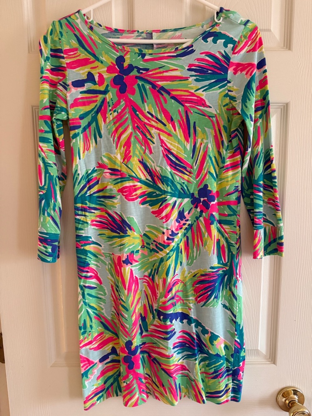 Lilly Pulitzer Aqua Tropical-Print Long-Sleeve Dress